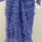 Flowering Girl Women v-neckline tiered mesh gown in blue