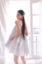 Tutu Light Blue Sleeveless Flower Diamond Short Doll Dress