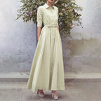 Green Striped Belted Shirt Maxi Dress