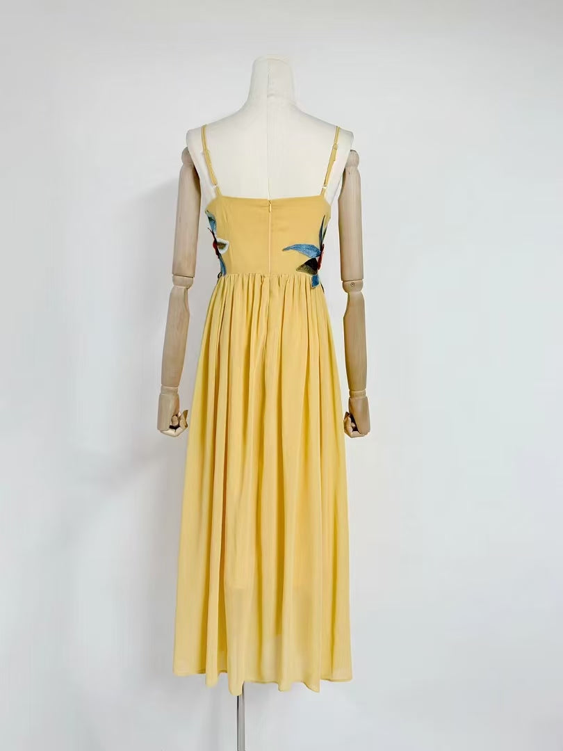 joann Appliqué Camellia Floral Maxi Dress in yellow