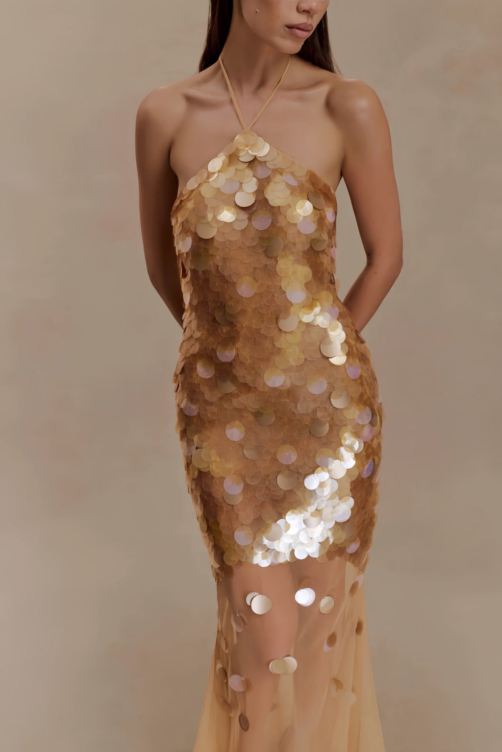 Alva Sequin Embellished Backless Maxi Dress - Gold