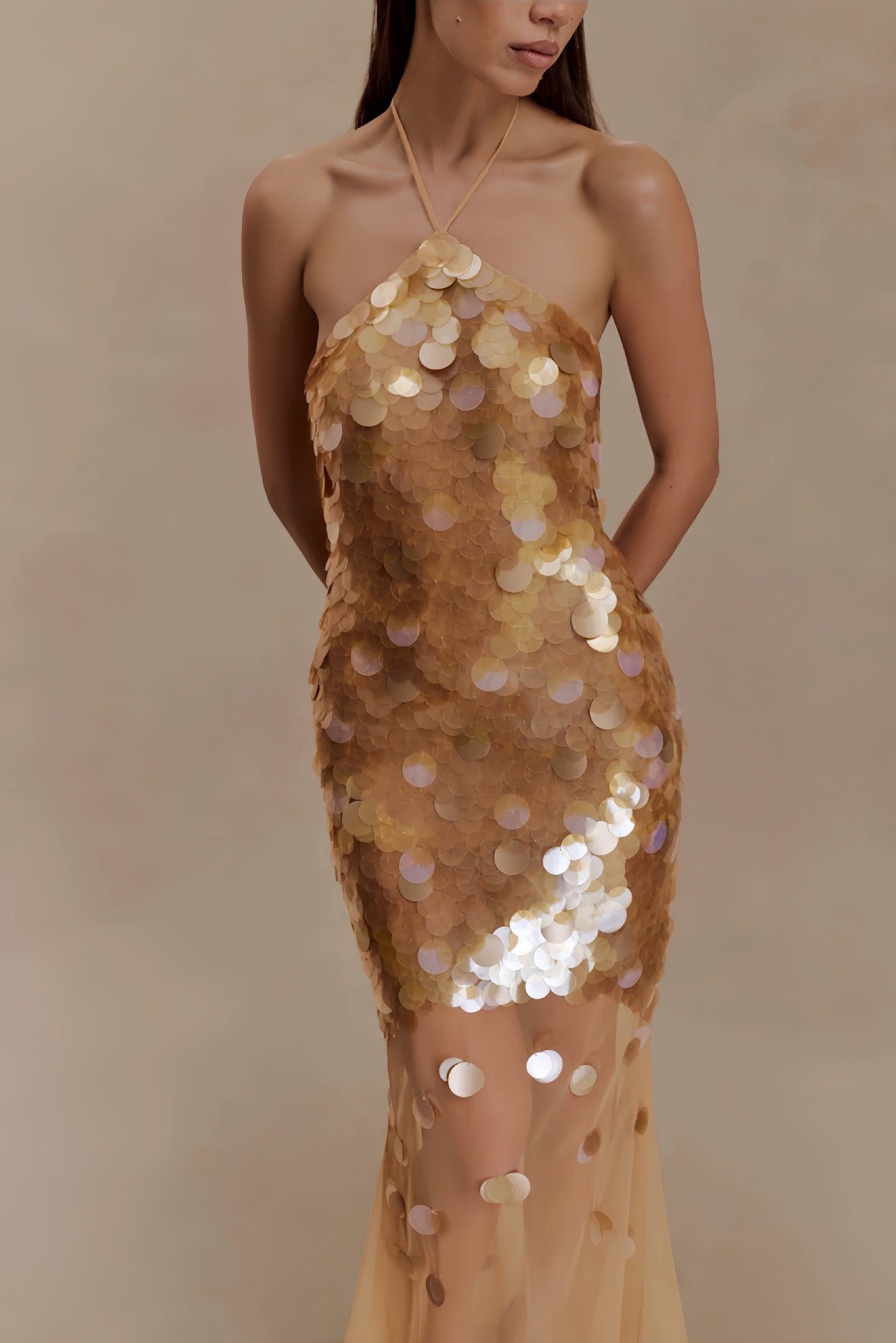 Alva Sequin Embellished Backless Maxi Dress - Gold