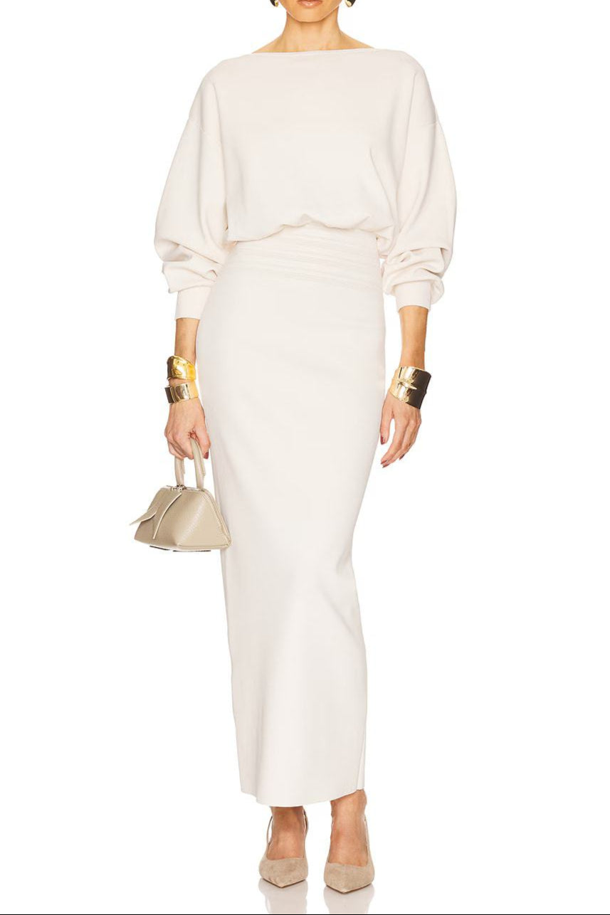 Flowering Girl Women Edith High Elastic Long Hip Maxi Dress In White