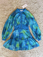 peacock blue graded button waist-cinching dress
