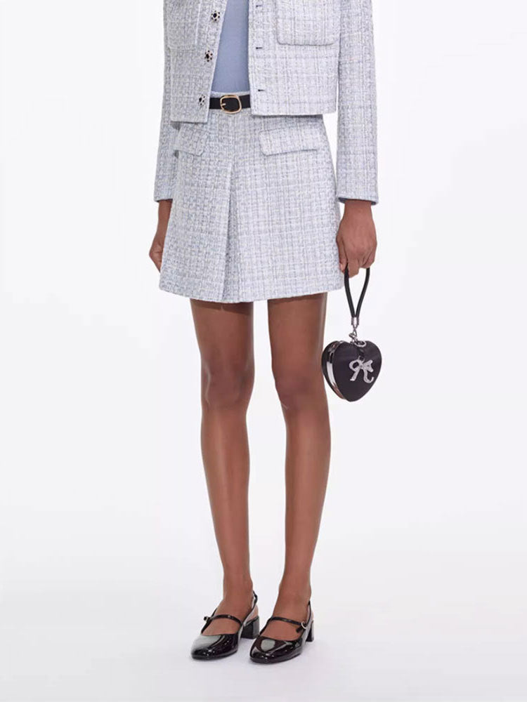 Flowering Girl Women Zenobia Pale Blue Tweed Mini Skirt