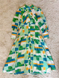green color-block button dress