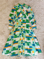 green color-block button dress