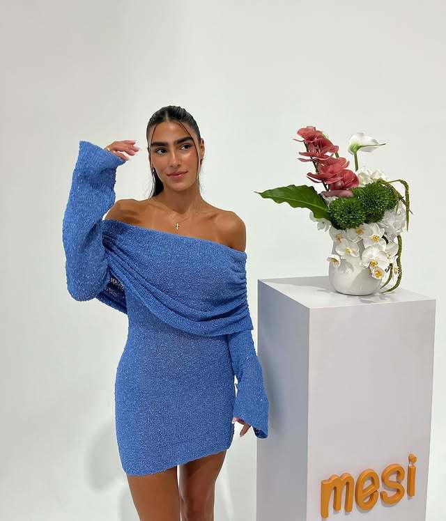 Flowering Girl Women Knitted openwork one-line see-through openwork mini dress