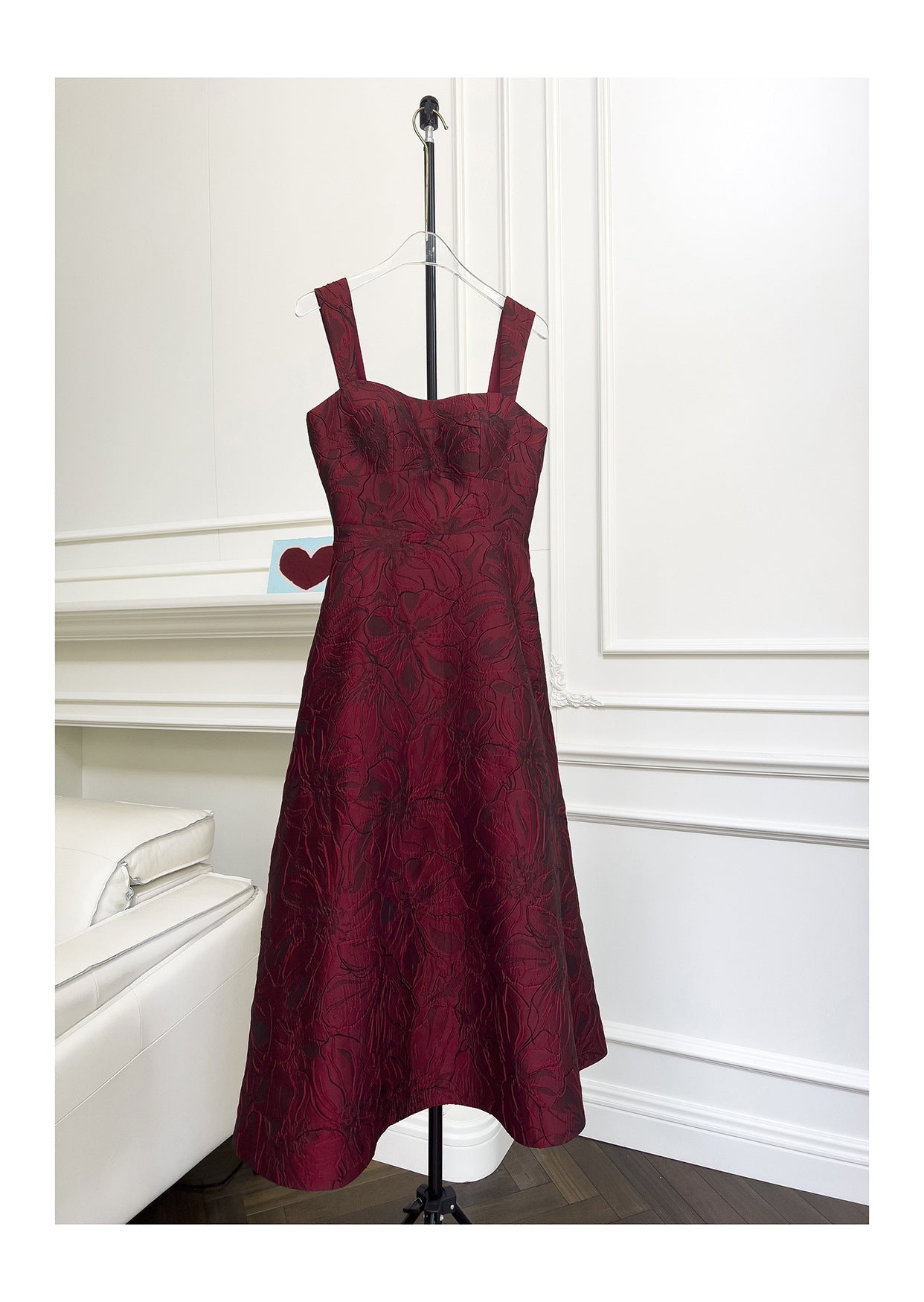 Burgundy Jacquard Camisole Midi Dress