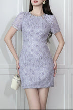 Flowering Girl Women Jacqueline Rhinestone Flower Embroidery Bodycon Mini Dress In Purple