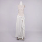 giselle flower embellished sleeveless lace maxi dress  in white