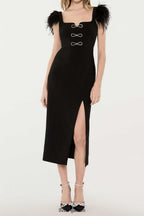 josephine Bows High Slit Diamond Bandage Midi Dress