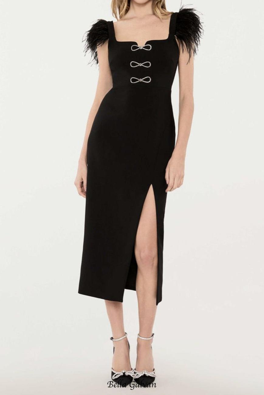 josephine Bows High Slit Diamond Bandage Midi Dress