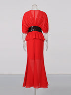 Flowering Girl Women yvette v-neck fishtail bodycon maxi dress - red