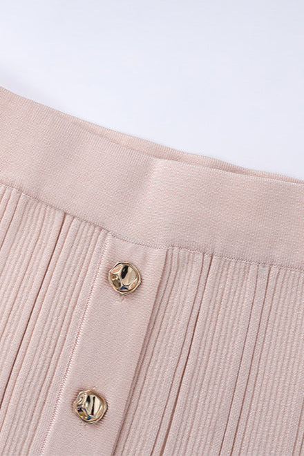 Eartha Sleeveless Knitted Dress Top Skirt Set In Apricot