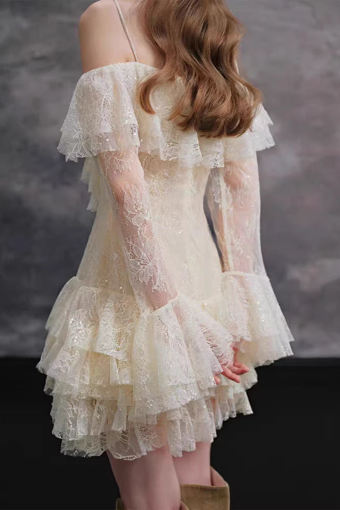 Flowering Girl Women Elisha Off Shoulder Lace Ruffle Mini Dress