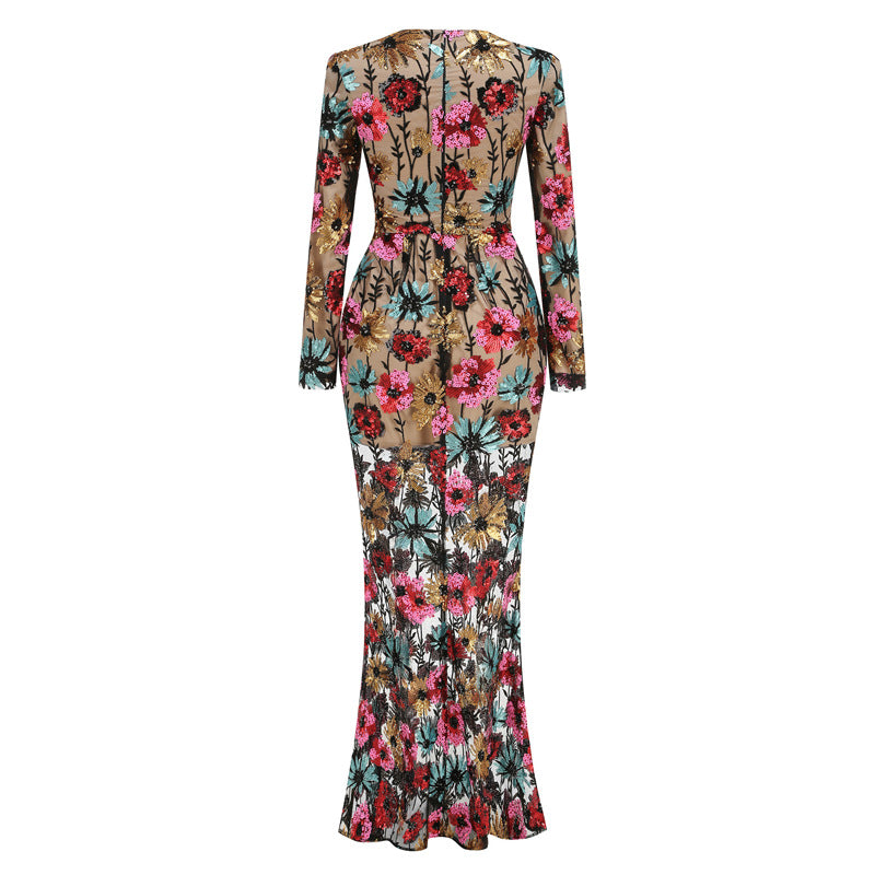 Priscilla Colorful Floral Embroidered Maxi Dress
