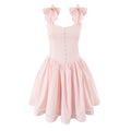 Flowering Girl Women Bow Strap Lace Trim Mini Skater Dress