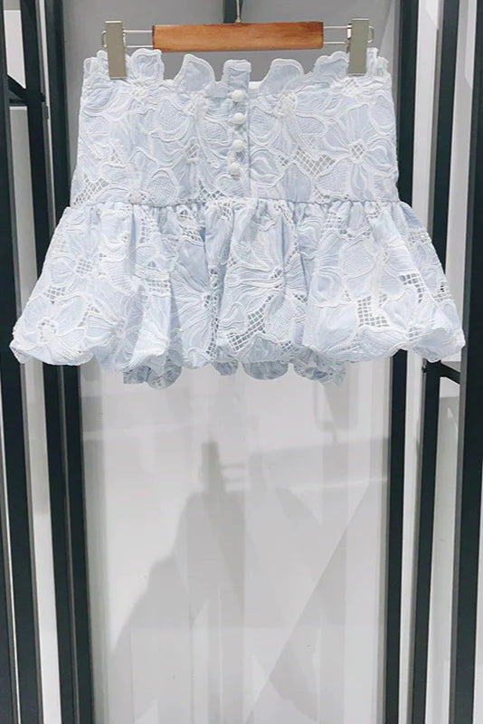 Flowering Girl Women Lace Flower Embroidery Mini Skirt In Sky Blue