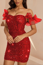 victoria red Ruffled Corset Bodycon mini Dress