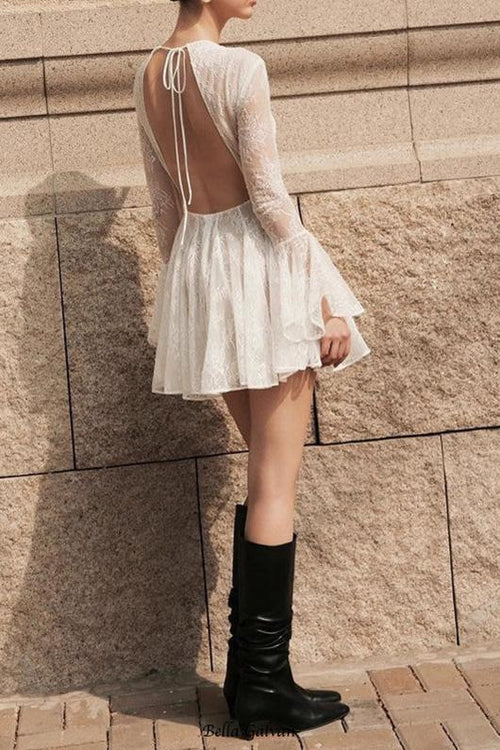 Flowering Girl Women bblythe tulle lace backless mini dress in white