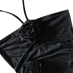 Flowering Girl Women Flower Halter Cut Out Dress in black