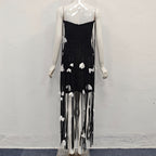 hilary black flower tassel strapless mini dress
