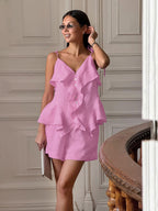 Flowering Girl Women Cotton ruffled top & shorts two-piece set - pink