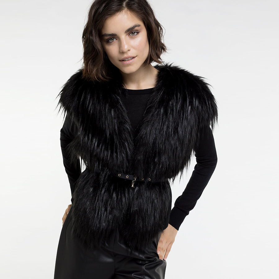 Flowering Girl Women faux fur patchwork cardigan vest