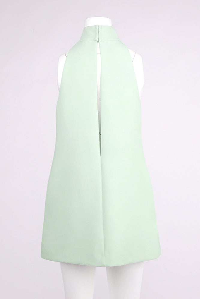 Flowering Girl Women v-Neck Cutout Backless Crepe Halter Dress - Celadon