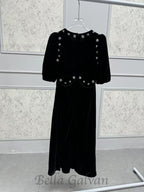 Flowering Girl Women crystal embellished puff midi dress in black
