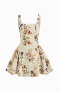 Jacquard Square Neck Floral Cropped Mini Dress