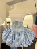 Flowering Girl Women stephanie plaid strapless puffy mini dress - blue