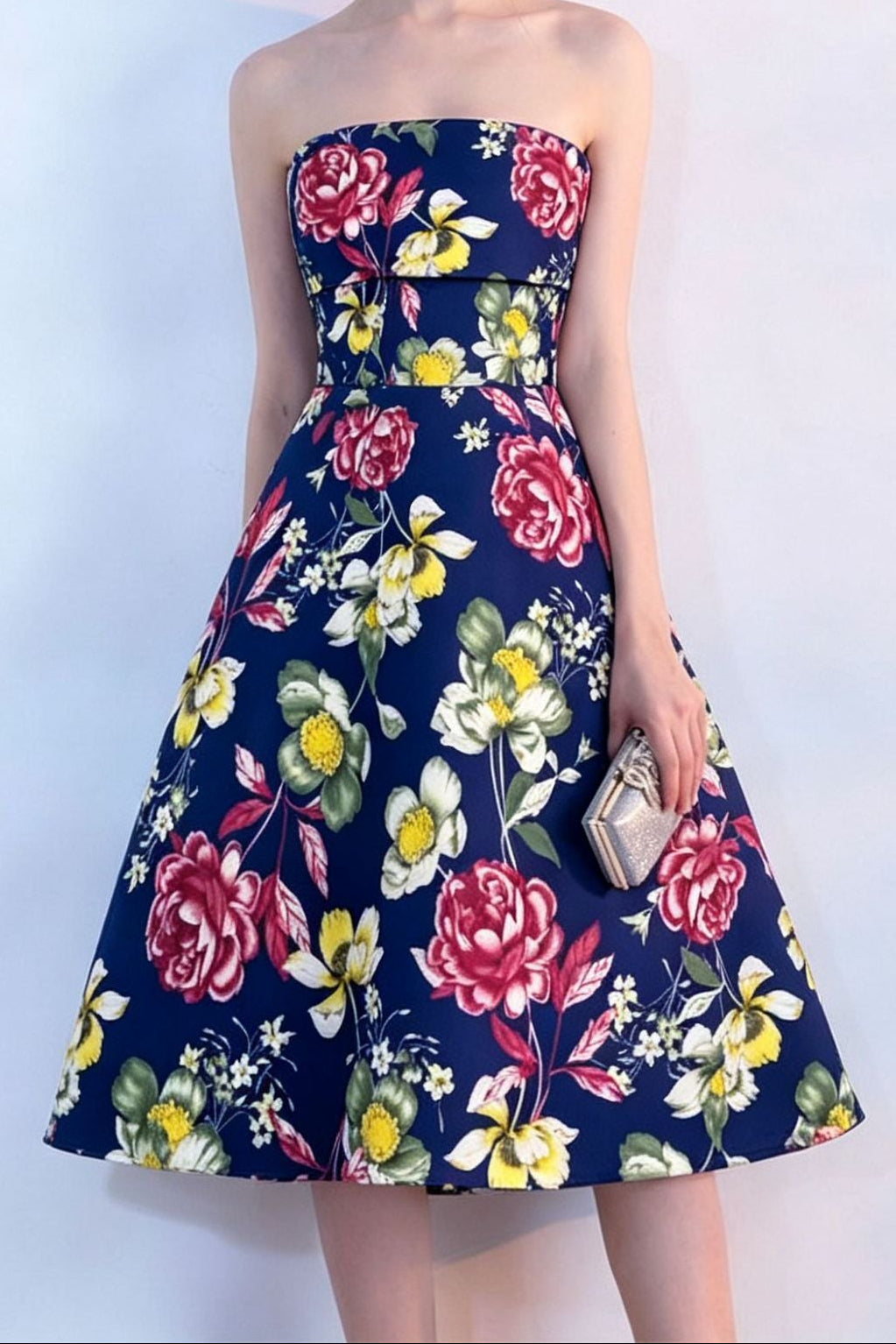 Floral Print Strapless Midi Dress