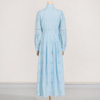 Flowering Girl Women retro single-breasted hollow lace midi dress in blue