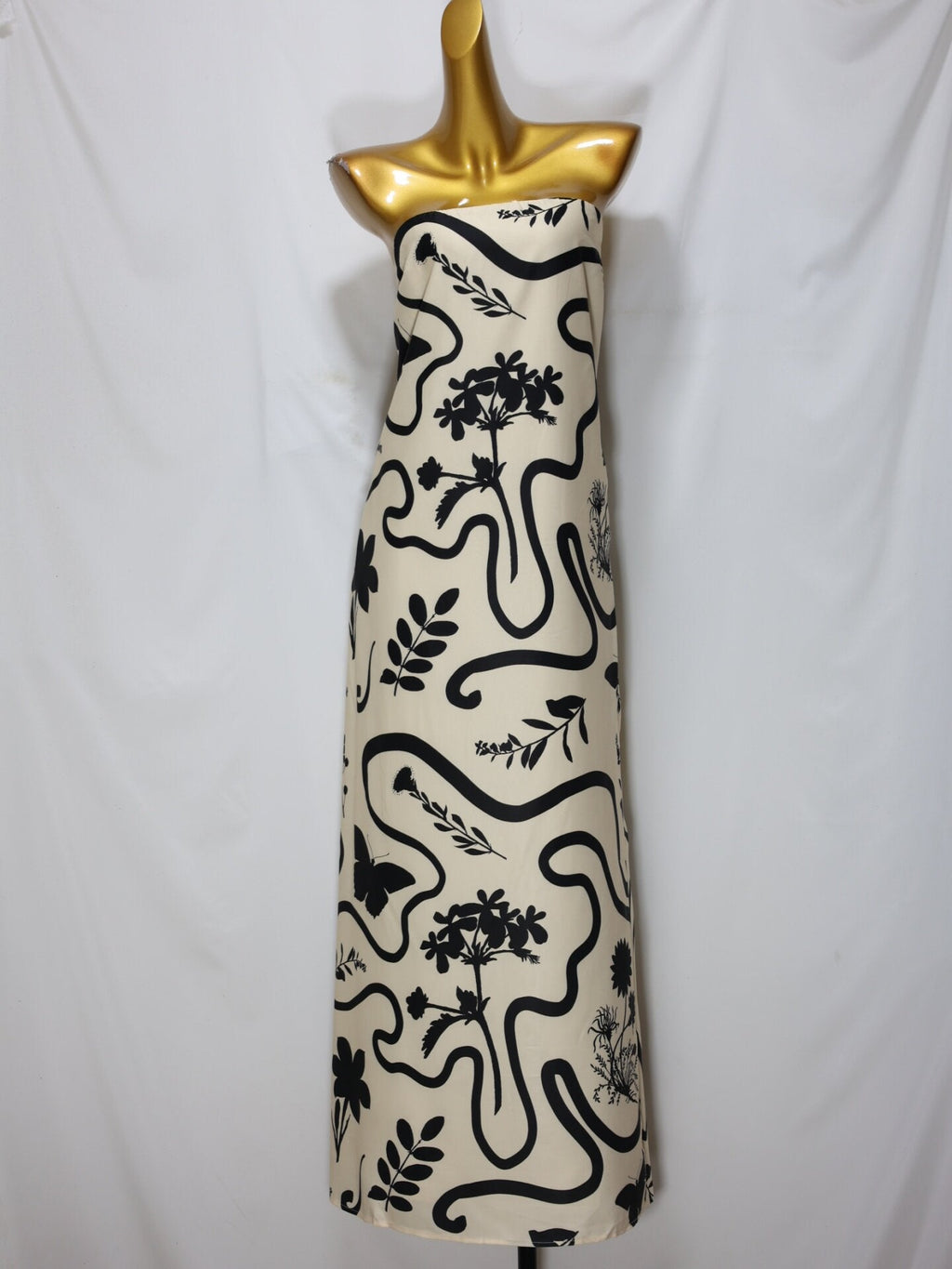 Tropical Leaf Print Strapless Maxi Dress