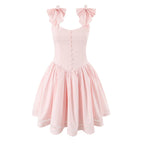Flowering Girl Women Bow Strap Lace Trim Mini Skater Dress