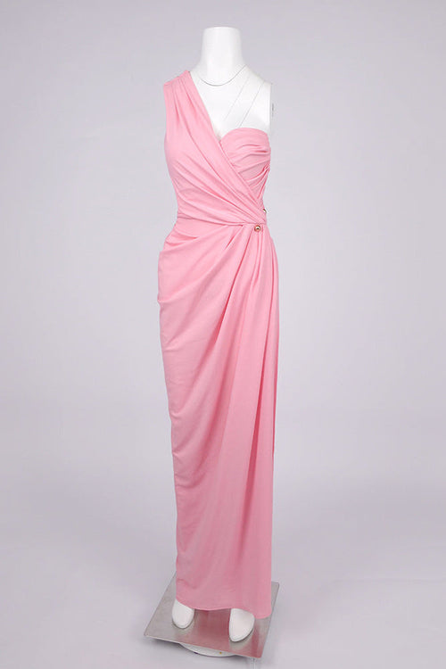 Flowering Girl Women Bess One-Shoulder Slant Neck Pleated Maxi Dress In Pink