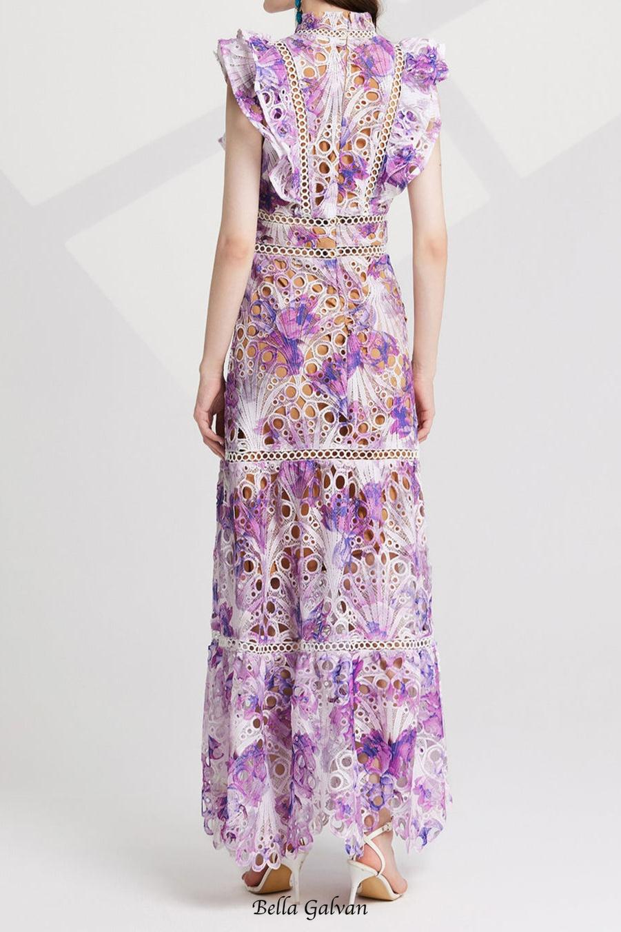 Flowering Girl Women chloe hollow out flower embroidery maxi dress in purple