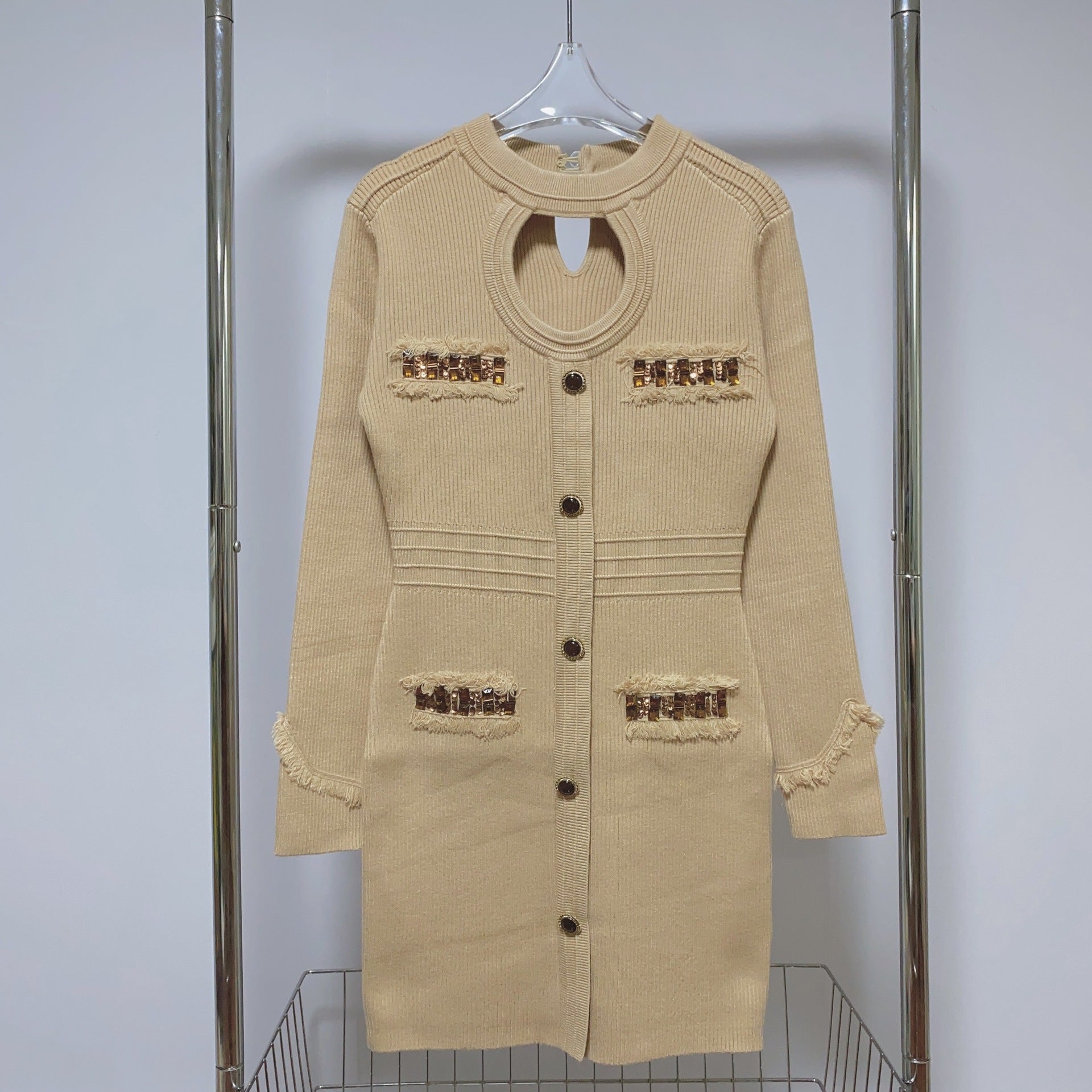 jenny Contour Long Sleeve Knit Mini Dress in Khaki