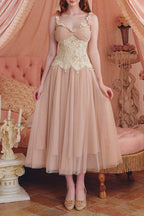 heloise lace mesh flower detail maxi dress in cream pink