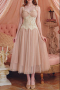 Flowering Girl Women Heloise Lace Mesh Flower Detail Maxi Dress In Cream Pink