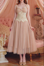 Flowering Girl Women Heloise Lace Mesh Flower Detail Maxi Dress In Cream Pink