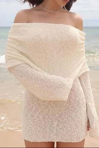 Flowering Girl Women Knitted openwork one-line see-through openwork mini dress