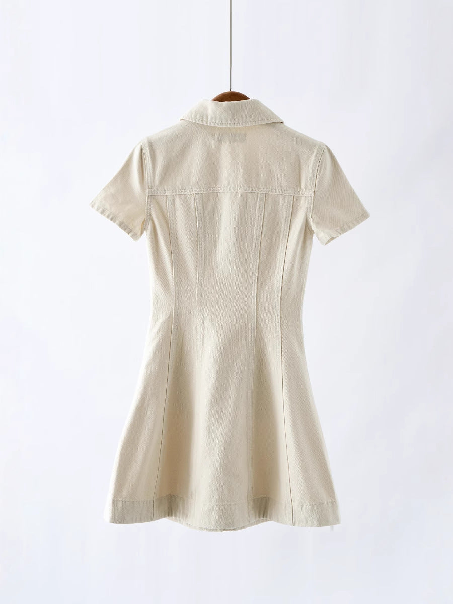 Flowering Girl Women Vanessa Cream Collared Denim Mini Dress
