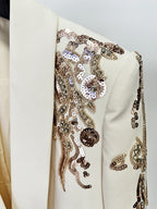 Flowering Girl Women Beaded diamond-embellished skirt blazer in beige