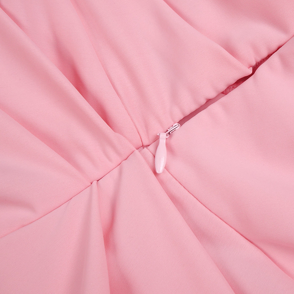 Flowering Girl Women Bess One-Shoulder Slant Neck Pleated Maxi Dress In Pink