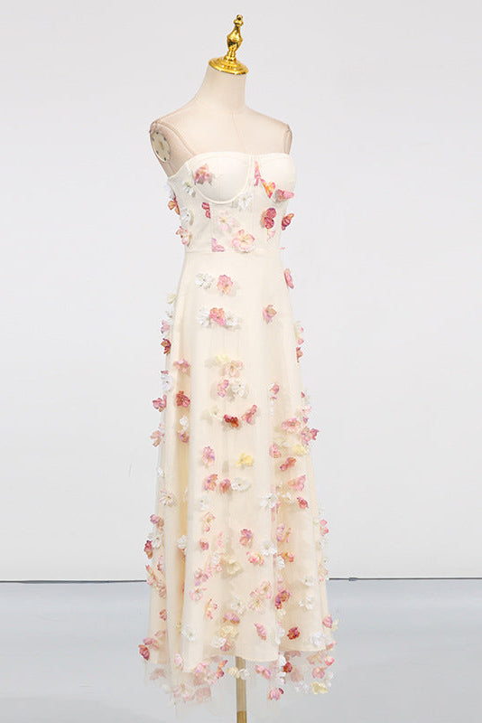 Flowering Girl Women Off-Shoulder Embroidered Maxi Dress In Apricot