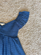 blue sleeveless V-neck mini dress