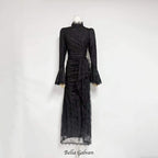 Flowering Girl Women victoria Long lantern sleevelace-trim maxi dress - black